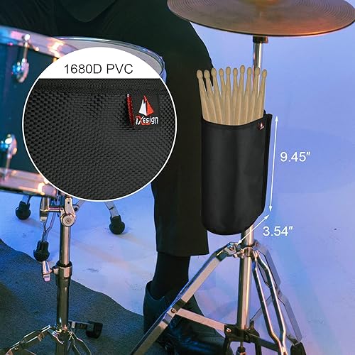 Miniatura 3 de TXEsign Soporte para baquetas, bolsa para baquetas, cepillos, mazos de hasta 10 pares, dos correas se fijan al kit de batería y soporte de música