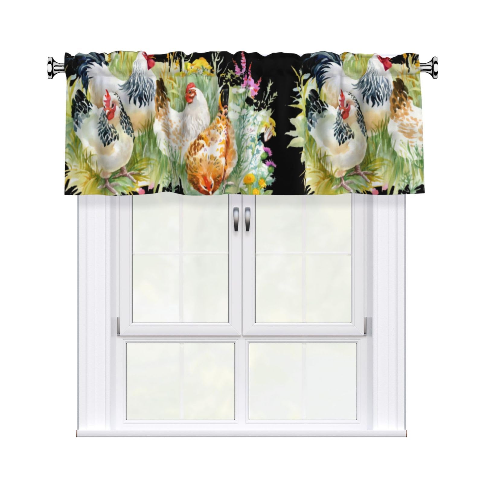 YYHHAOFA Rooster Prints Durable Kitchen Window Layer – 54x18 Inch 100% Polyester Valance with Precision Construction