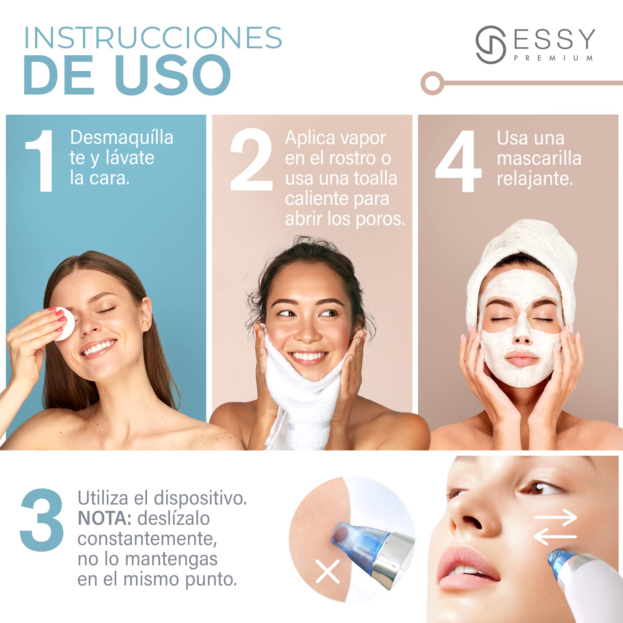 Essy Limpiador de Poros Succionador de Puntos Negros y Espinillas Extractor Puntos Negros Removedor Aparato para Quitar Acne Microdermoabrasion Limpia Poros Blackhead Remover Vacuum Pore Cleanser