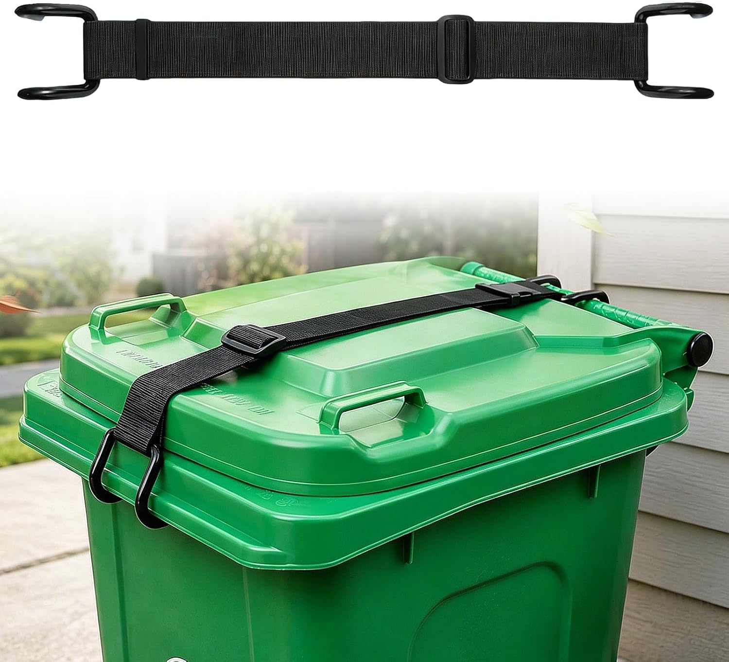 2 Pack Heavy Duty Trash Can Lock Strap, Non-Slip Double Claw Garbage Can Locks, Adjustable Animal-Resistant Windproof Straps for 28-96 Gallon Outdoor Bins