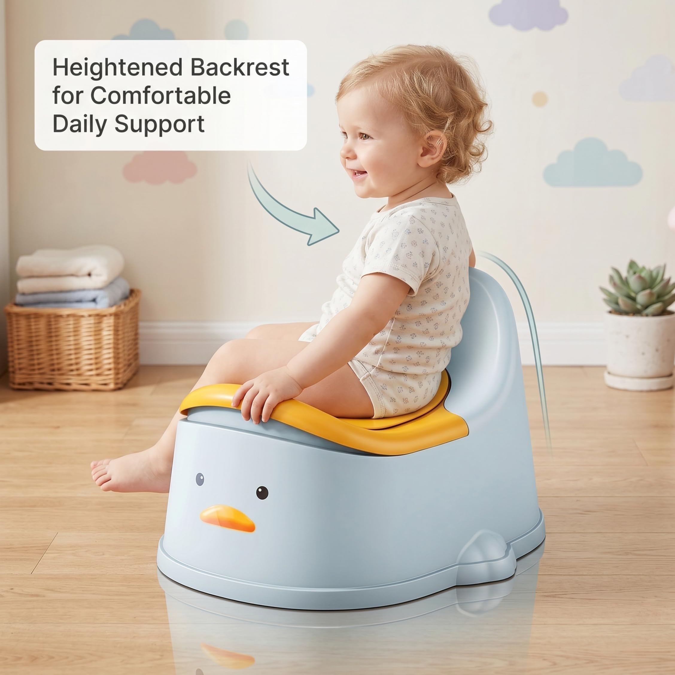 Kleinkind-Töpfchen mit hoher Rückenlehne, spritzwassergeschützte, leicht zu reinigende Trainingstoilette für 0–2 Jahre, auch Toilettenaufsatz für Kinder, blau