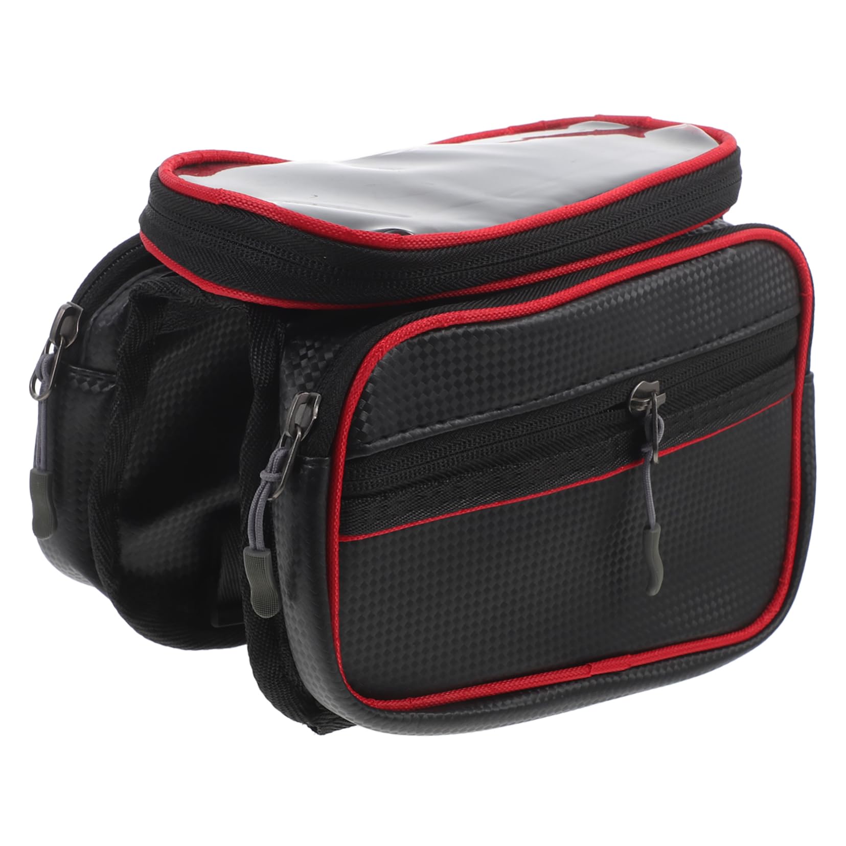 Holibanna Mountain Bike Saddle Bag Handlebar Storage Pouch with Dual Zippers Phone Bag for Cycling Red for Long Rides Rain Protection Three Pocket Design