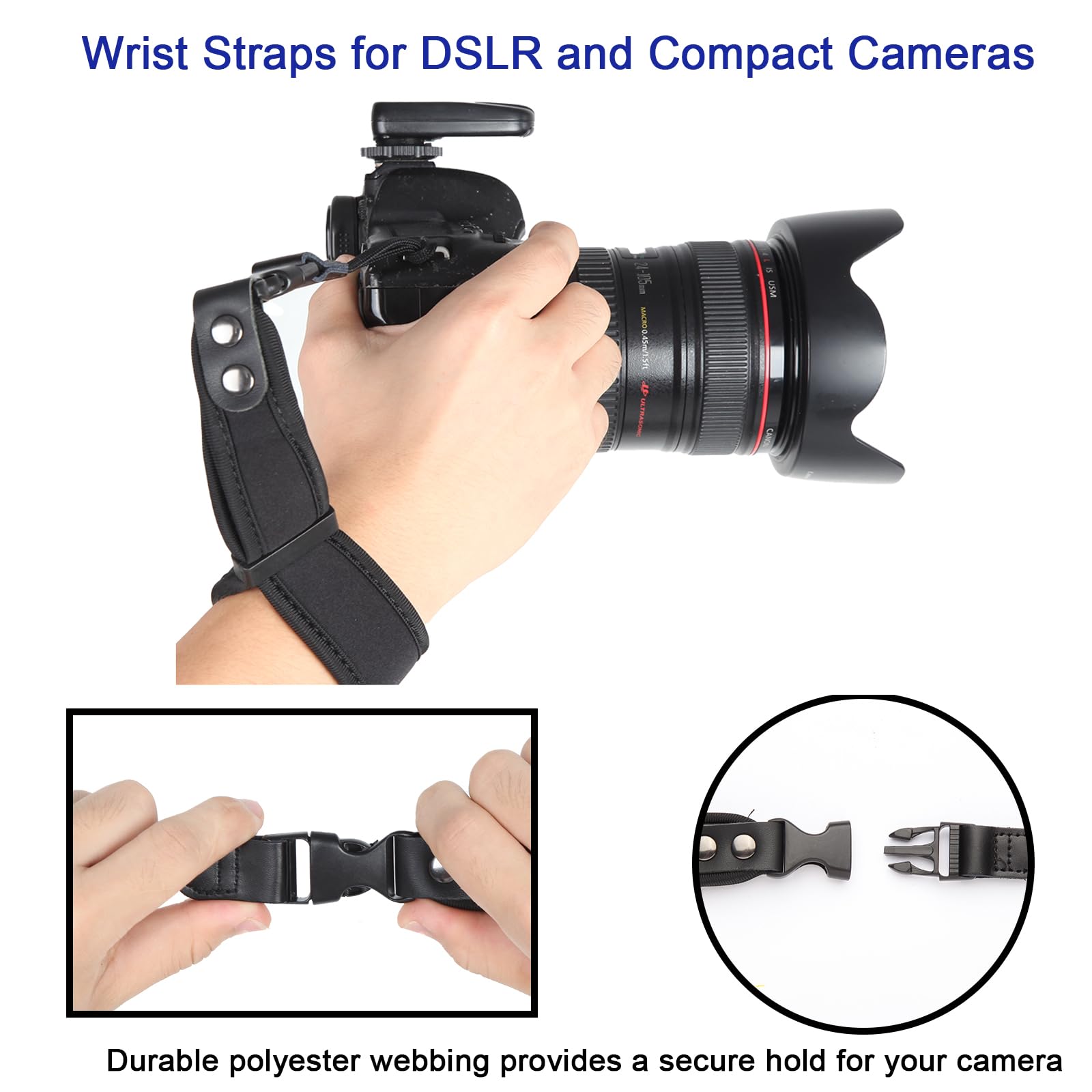 Tracolla Macchina Fotografica, Set di Tracolla Fotocamera e Cinghia da Polso, Cinghia per Fotocamera con Cordino di Sicurezza, Tracolla Reflex Sgancio Rapido Regolabile per DSLR SLR