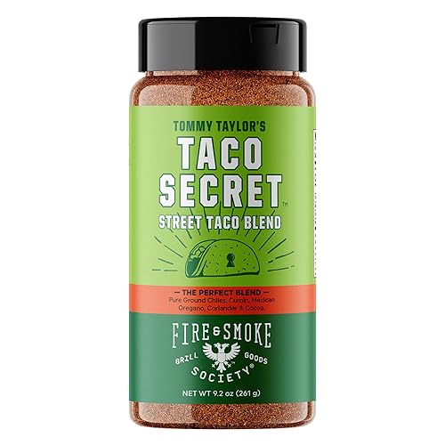 Fire & Smoke Society Taco Secret - Mezcla de condimentos para tacos  Botella extragrande  Mezcla de condimentos para fajitas, carnitas, carne,
