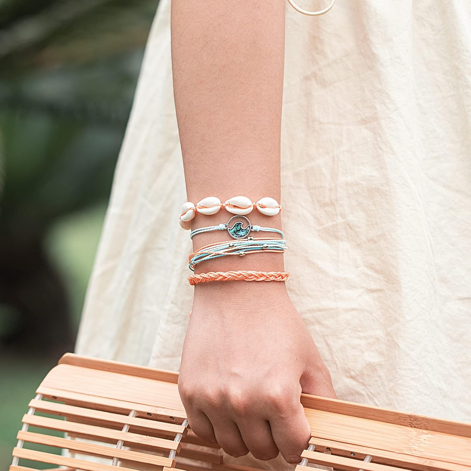 FANCY SHINY Wave String Bracelets Braid Puka Shell Bead Bracelets Handmade Cute Trendy Boho Easter Jewelry Gifts for Women - Image 5