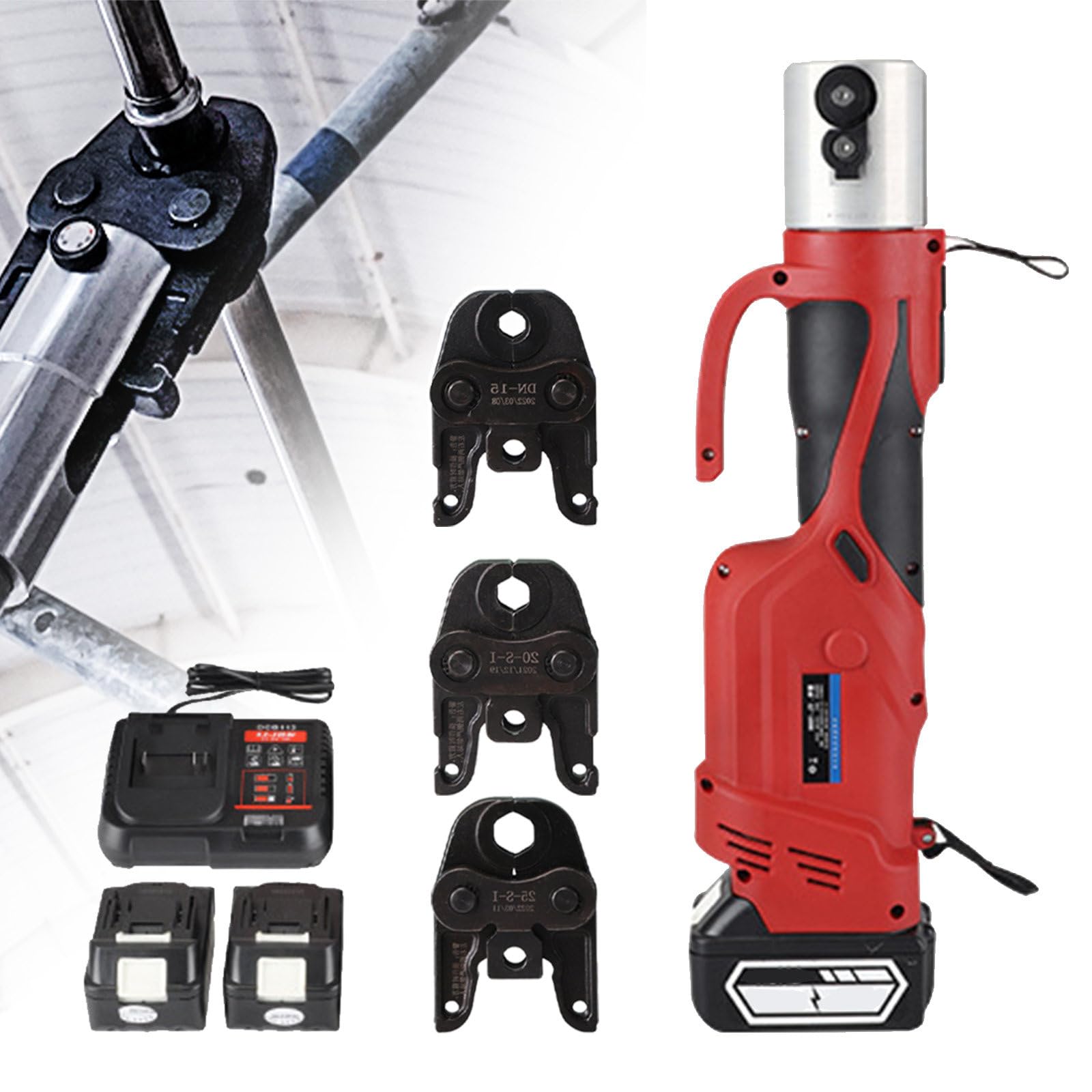 Herramienta de prensado Profesional, Herramienta de prensado de tuberías eléctrica de 18 V para tuberías de Acero Inoxidable, con Motor sin escobillas, 3 mordazas de PREN
