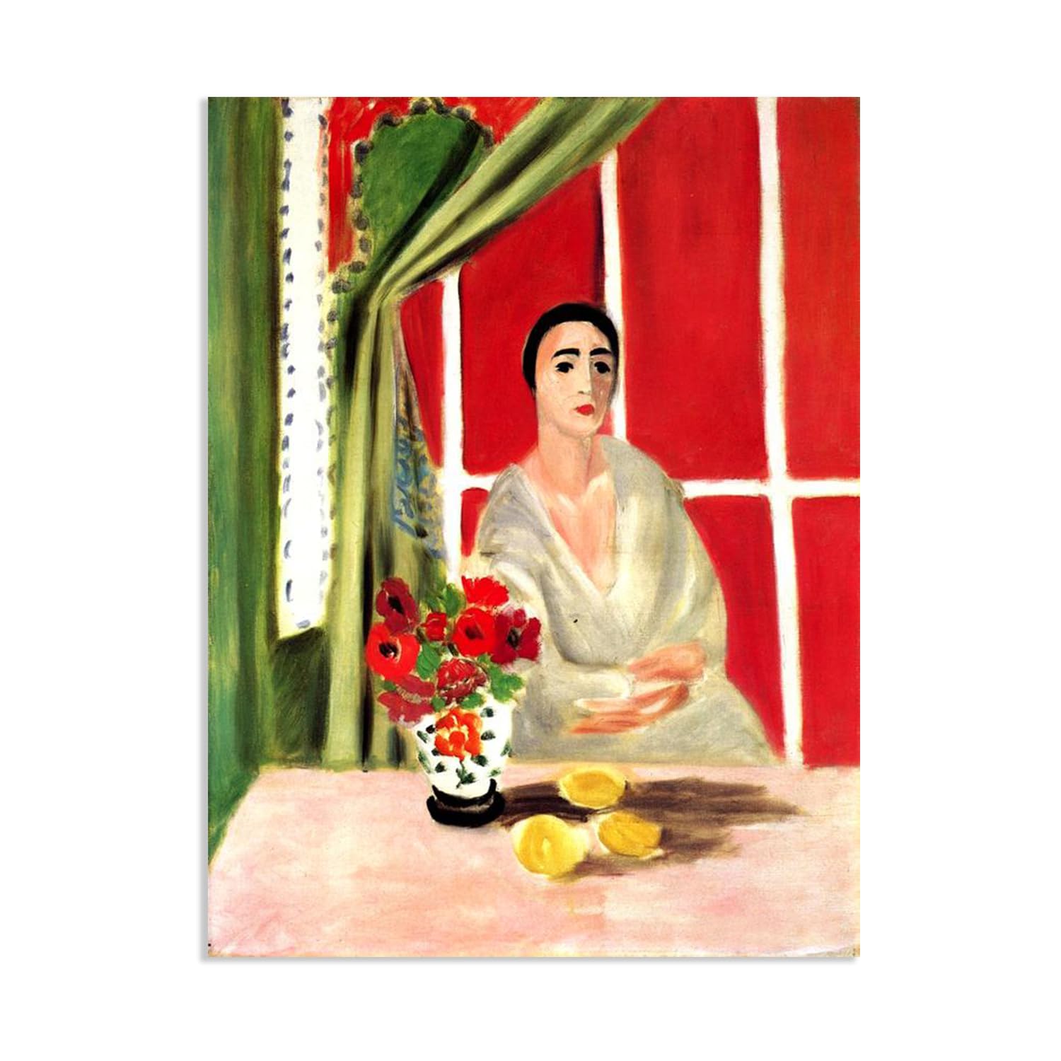 Mycggdgh Framed Henri Matisse Painting Reproduction Seated Woman With A Red Henri Matisse Abstract Art Canvas Wall Reproductions Classic Poster For Living Room Bathroom Office 100X70cm(33X28in) Poster