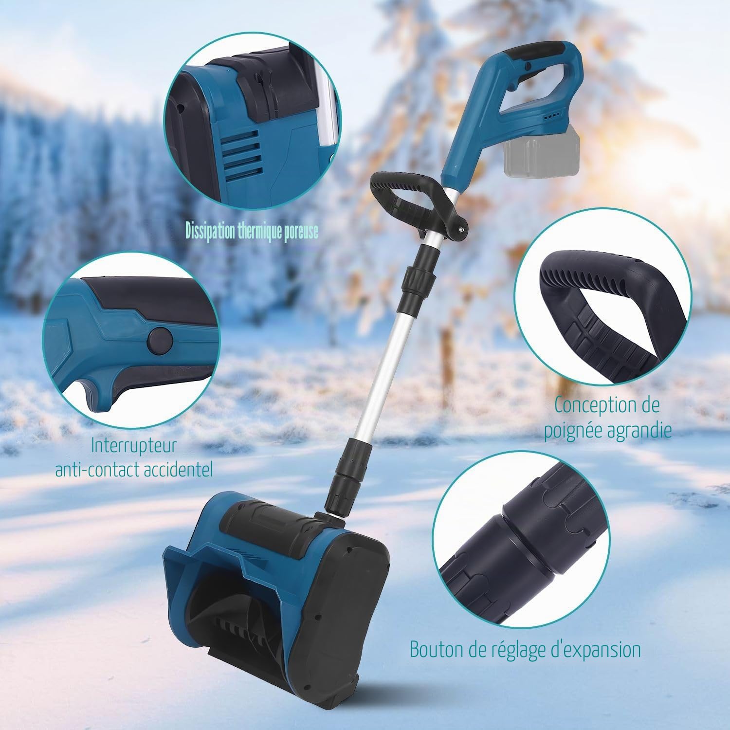 Souffleuse à neige sans fil Makita 18 V, brosse à neige électrique pliable, hauteur 20 cm