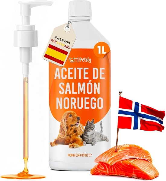 Petsly Aceite de Salmón 1L para Perros y Gatos con Omega 3, 6 y 9