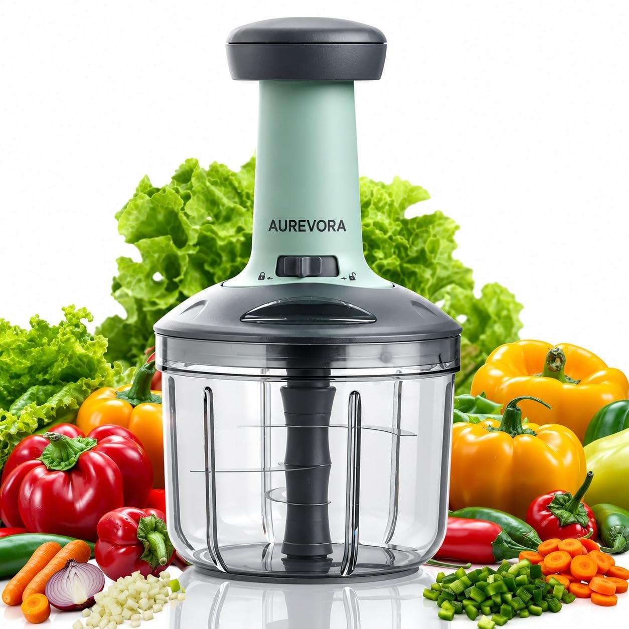 Chopper for Kitchen Use 1000ML,3 Blade Steel Large Manual Hand-Press Vegetable Chopper Mixer Cutter to Cut Onion, Salad, Tomato, Potato-image-12