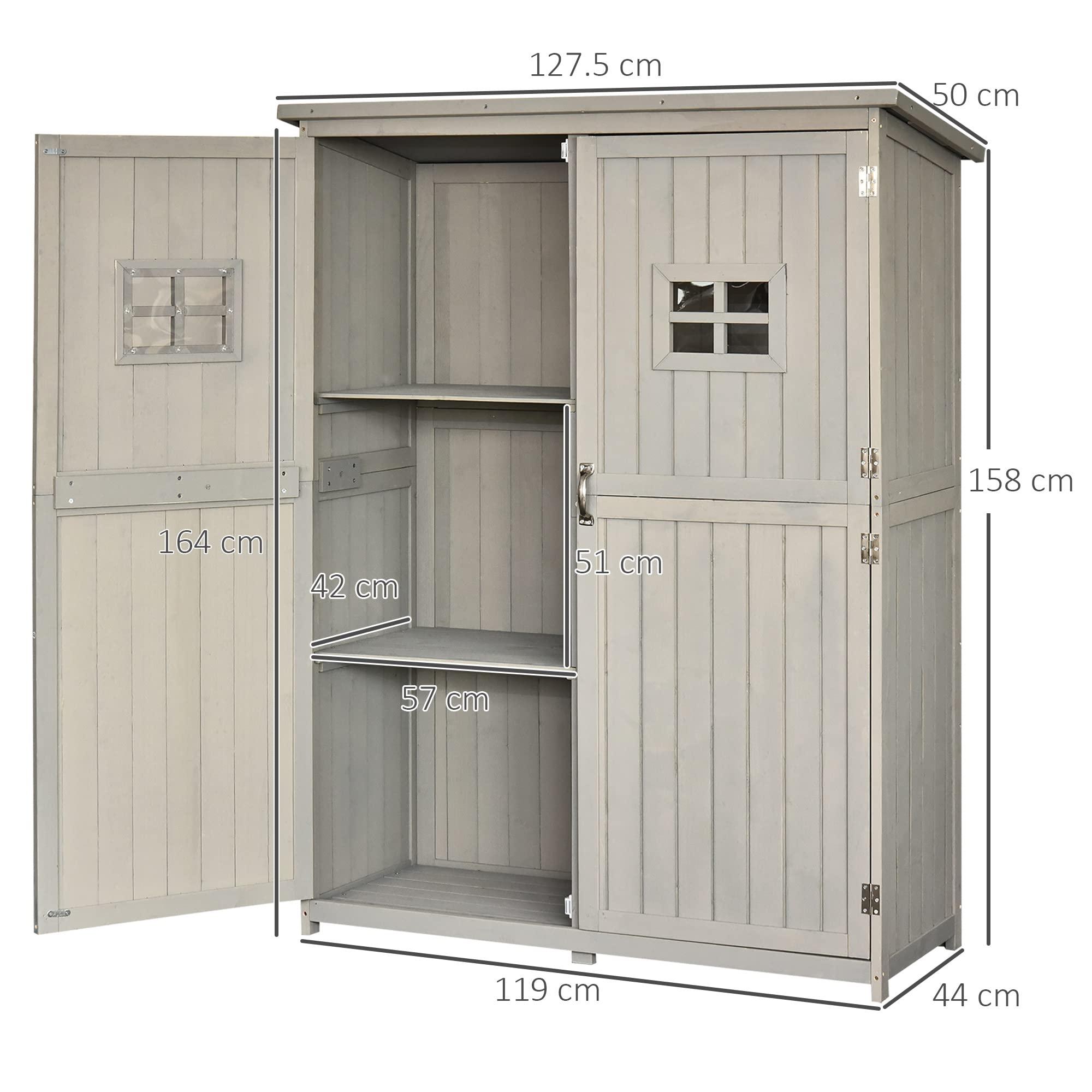 Outsunny Casetta da Giardino in Legno di Abete 127.5x50x164cm Grigio Chiaro