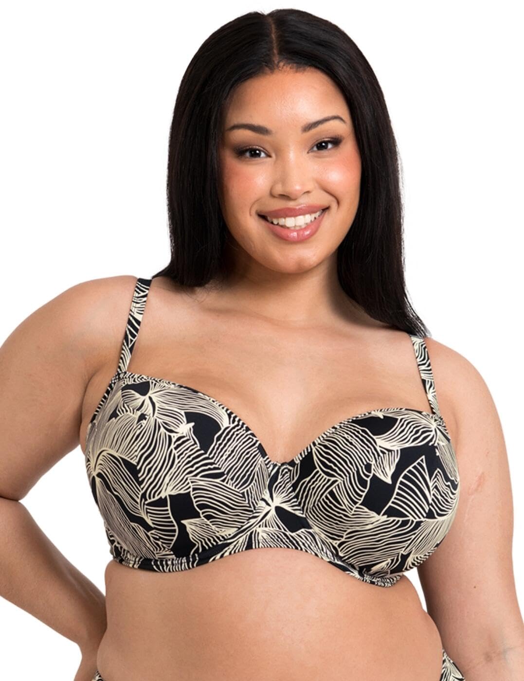 Curvy Kate Women's  Ripple Reef Padded Balcony Bikini Top Black Print in Size 40HH, BrandAlley