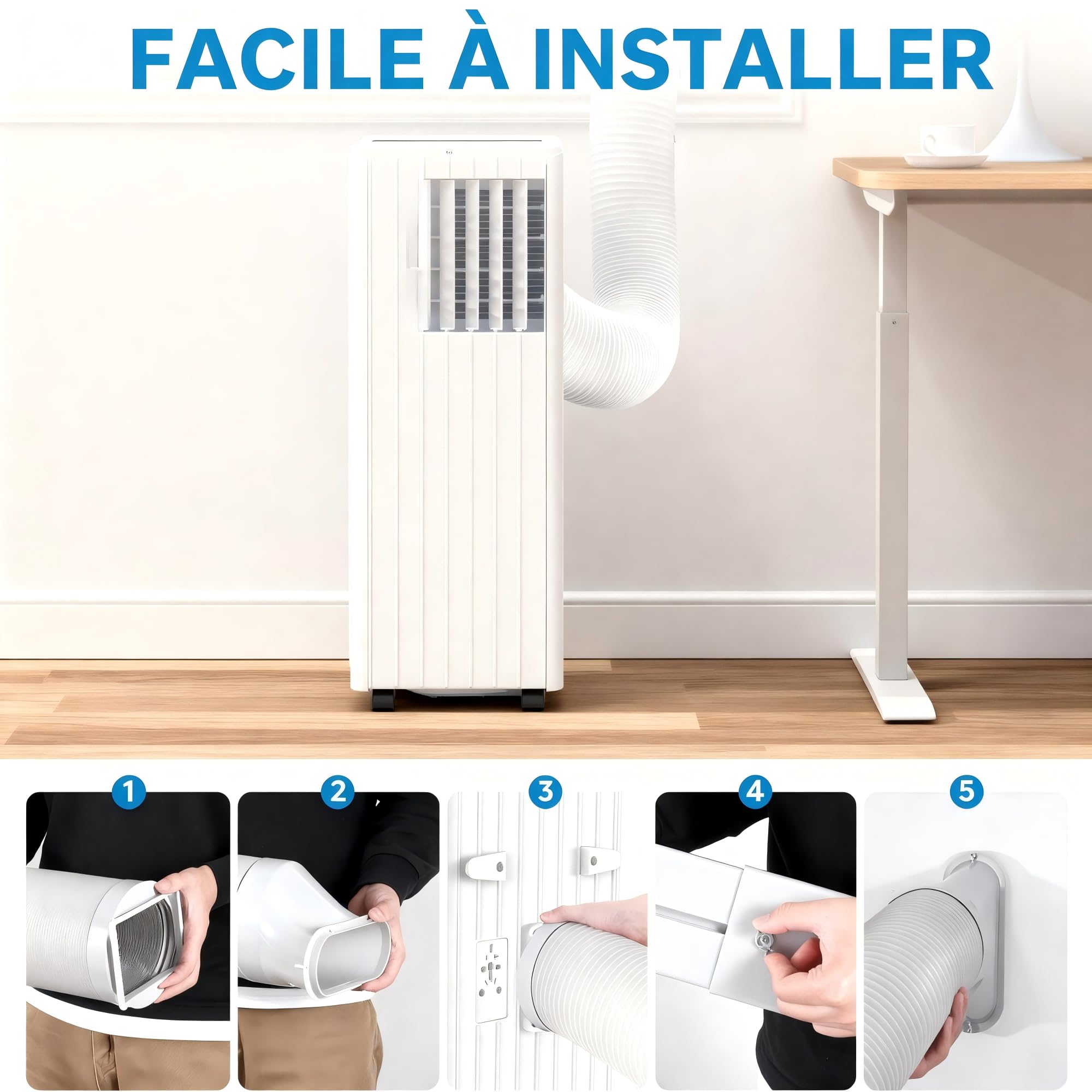 Garvee Climatiseur Portable 9000 BTU pour Pièces jusqu’à 26 m², 3 en 1 Refroidissement Déshumidification Ventilation, Double Tube, Silencieux ≤52 dB, Minuterie 24h, Télécommande Incluse