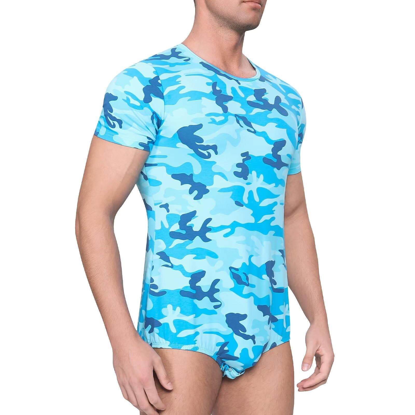 Landofgenie Body dla Mężczyzn – Camo Kombinezon Piżama z Guzikami w Kroku