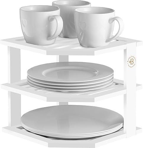 Miniatura 7 de Estante Organizador para Gabinete - Estante Esquinera de Bambú para Encimera de Cocina, Ahorrador de Espacio en Gabinete para Platos, Vajilla