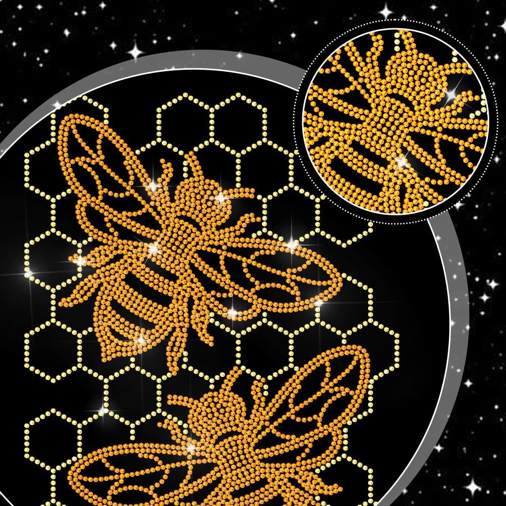 MAYJOYDIY Two Bees Rhinestone Iron on Decal Yellow Honeycomb Hotfix Transfer Sticker Sweet Beehive Heat Transfer Patch Bling Clothing Repair Applique for T-Shirt Hat Jacket Garment Bag DIY Decor image 3
