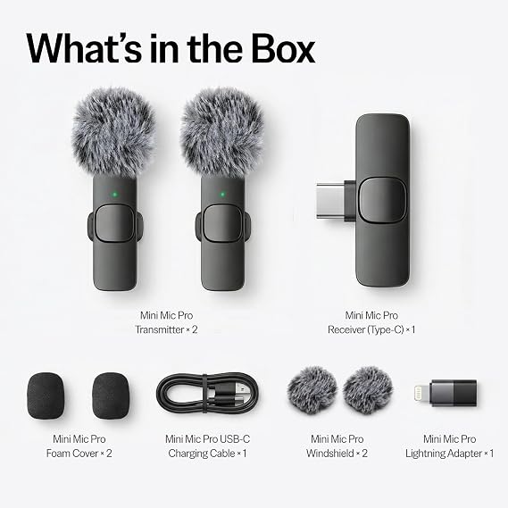 Mini Mic Pro (Latest Model #1 Microphone for iPhone & Android, Wireless Mini Microphone, Clear Voice, Noise Cancelling, Lavalier Mic for TikTok, YouTube & Interviews