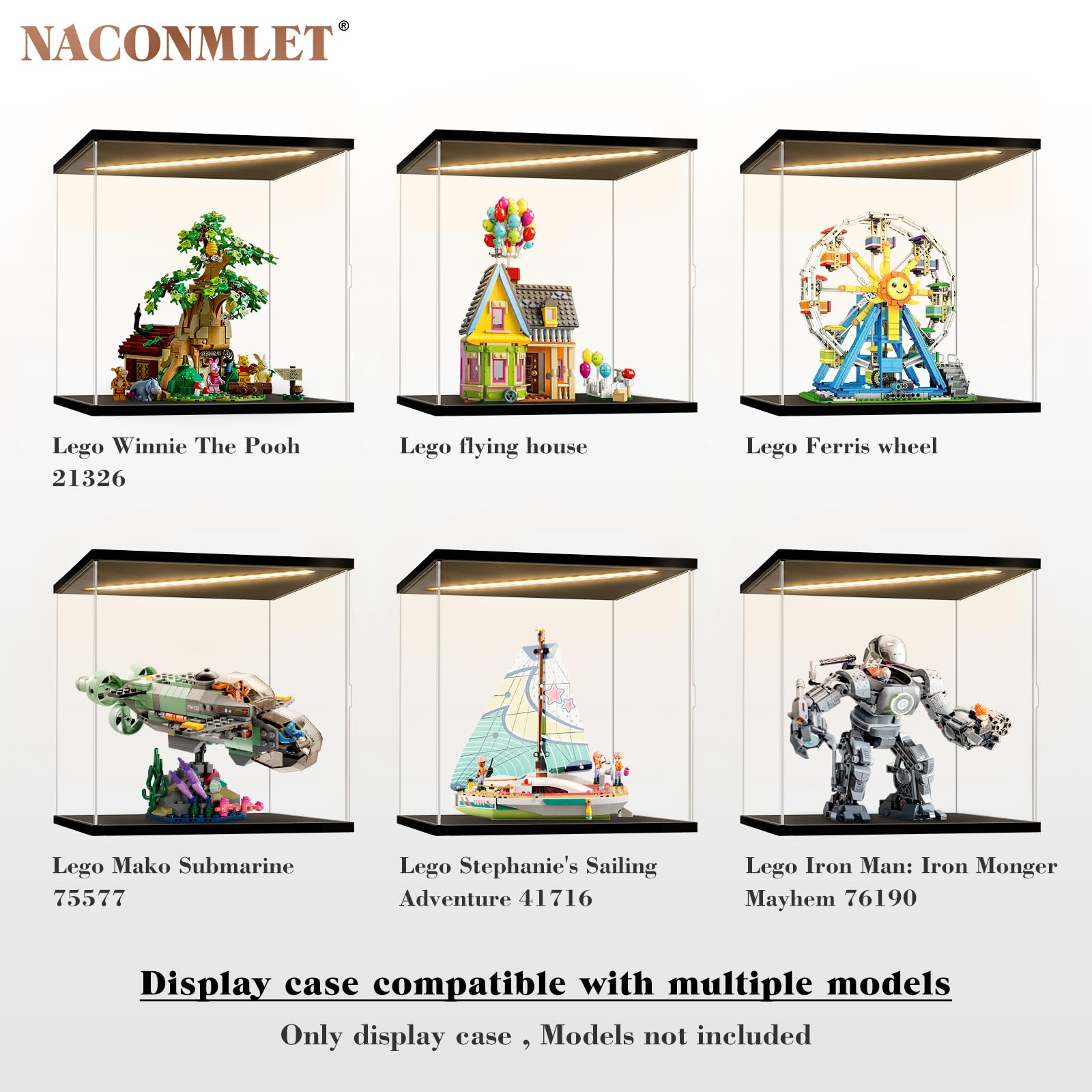Vetrina in Acrilico Trasparente con Luce a Led,Vetrina Espositiva per Modellismo,Display Case Box per il Collezionismo di Action Figure e Oggetti da Collezione(30x25x30cm)