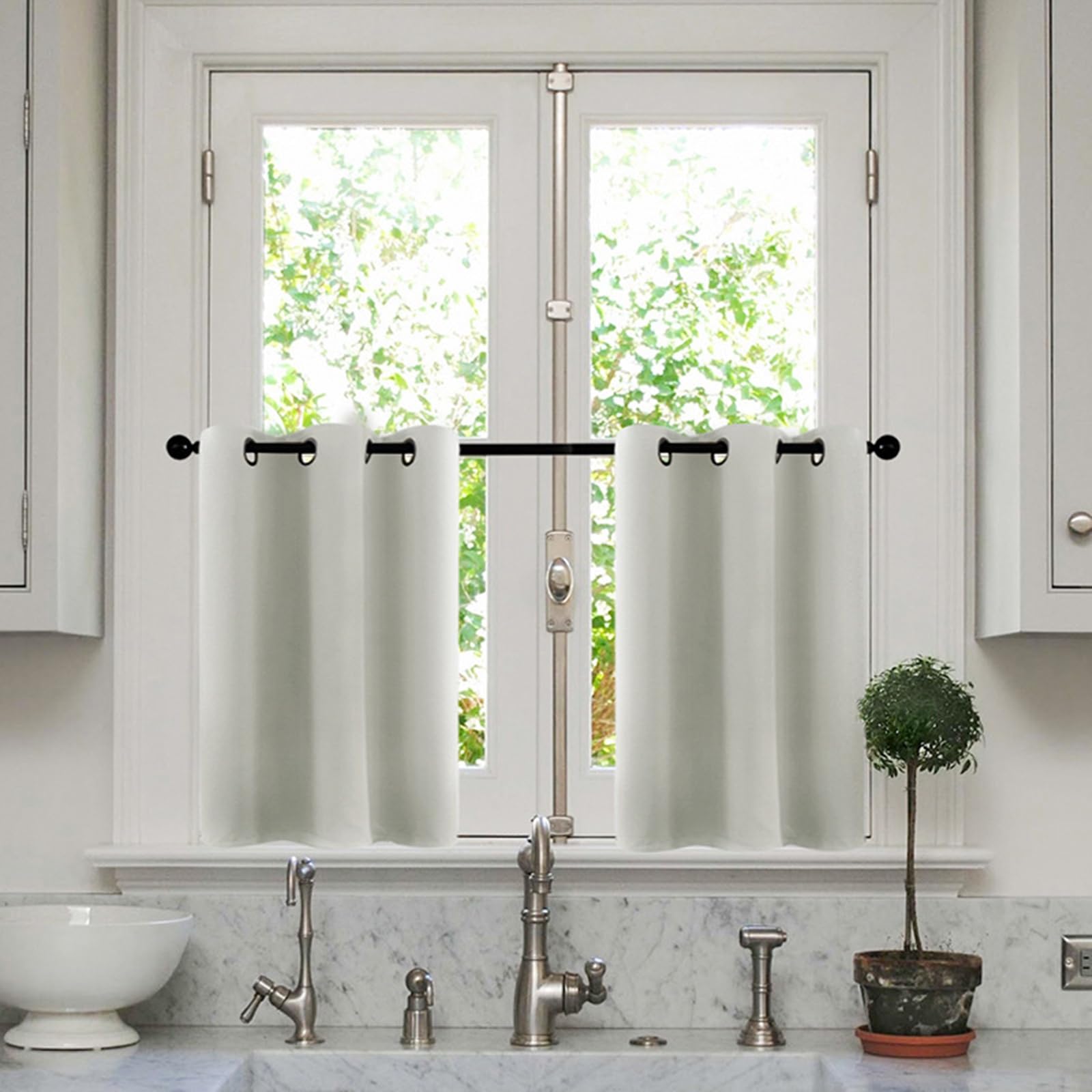 Rideau court occultant gris blanc KnSam 86x91.5cm pour cuisine et meuble