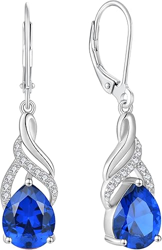 Vesitim Womens Teardrop Dangle Earrings-Birthstone Gemstones Earrings 925 Sterling Silver Infinity Drop Earrings Jewelry Gift for