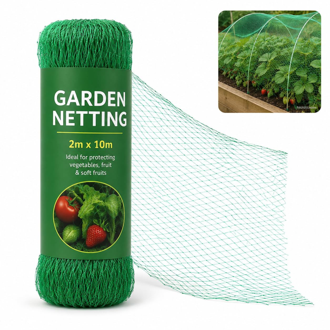 MAR Garden Netting 2m x 10m Green – Bird Net for Strawberries & Veg Patch