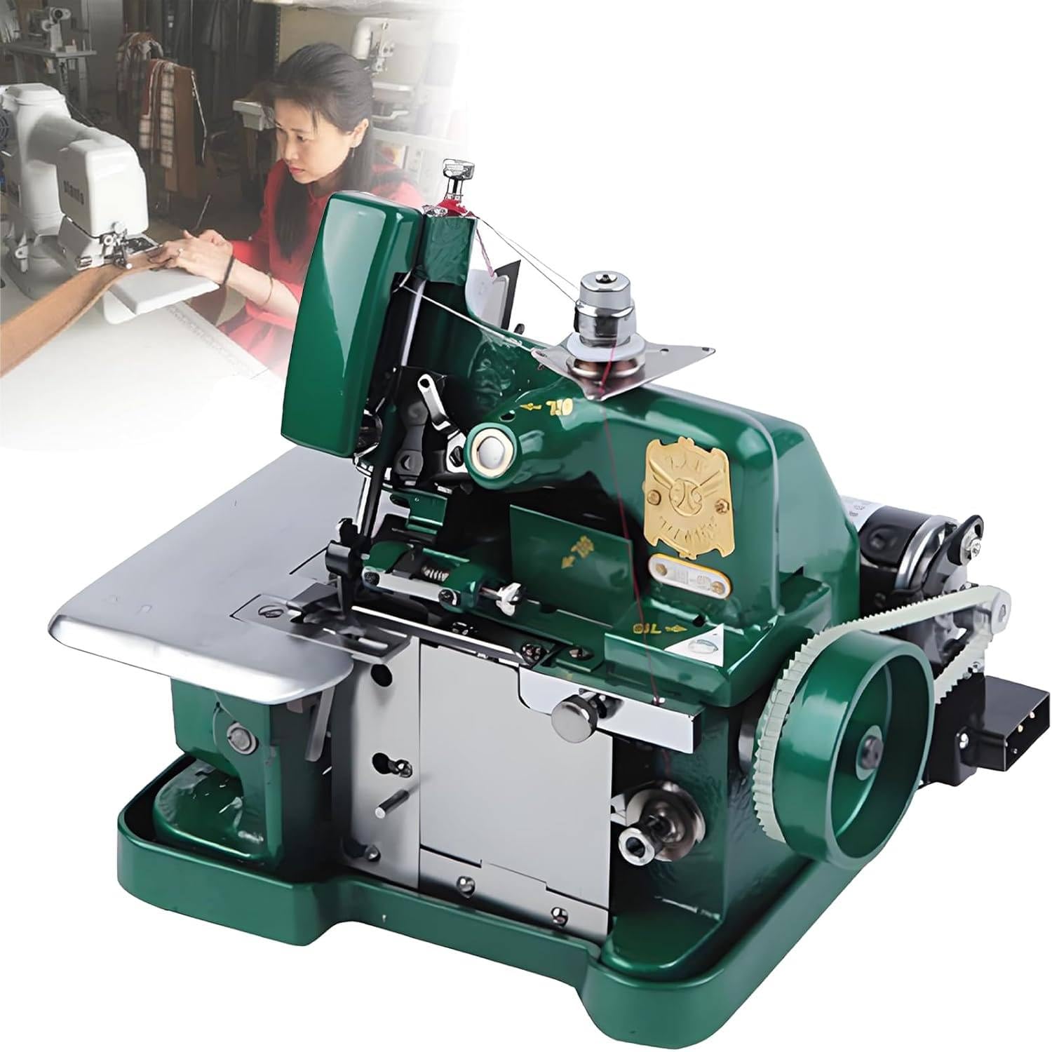 Overlocki i maszyny do szycia o mocy 250 W, wysokowydajny overlock/overlock trzynitkowy, wytrzymała żeliwna rama, 3000 ściegów na minutę, automatyczne przycinanie materiału, regulowana długość Green