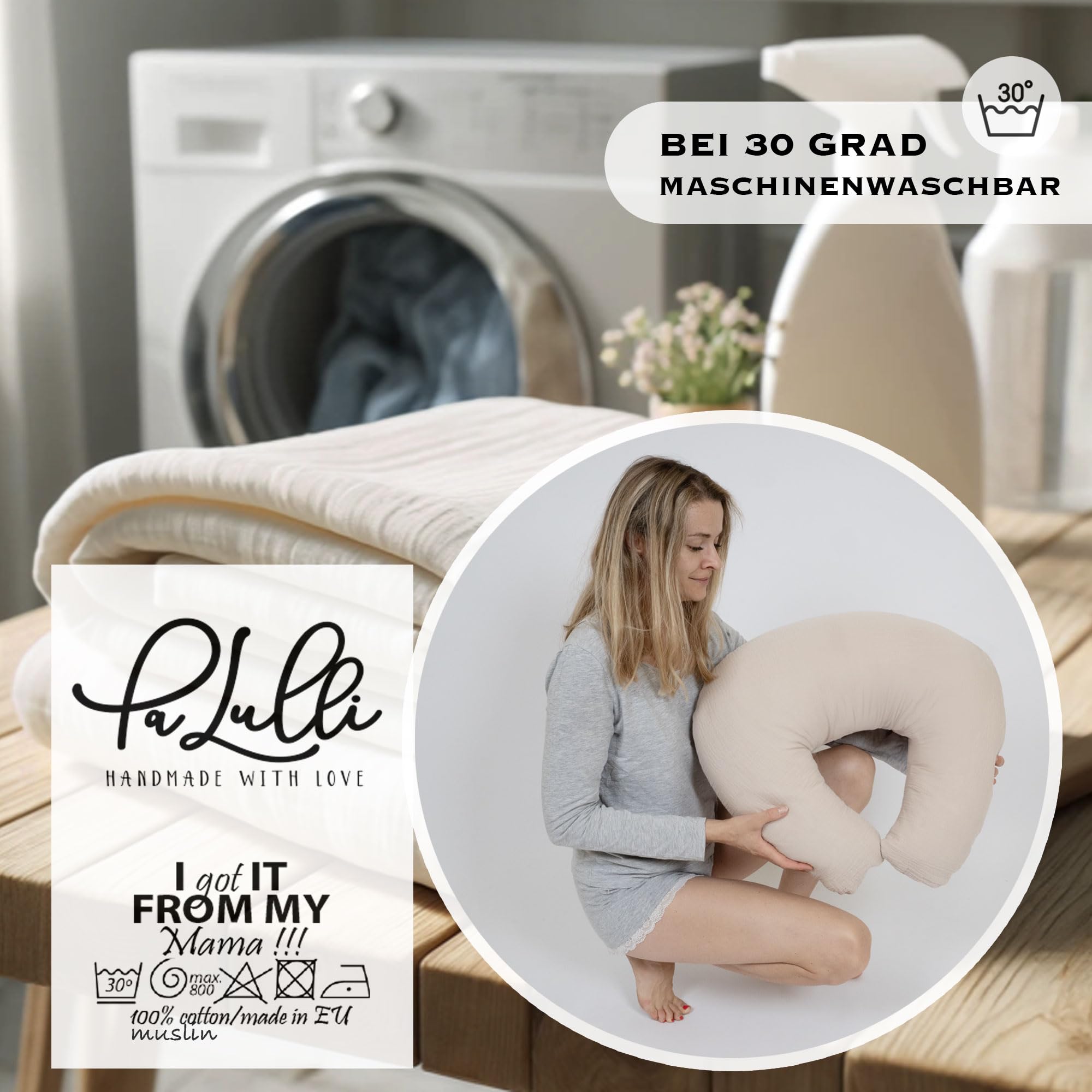 PaLulli® Musselin Stillkissen Stillkissenbezug aus 100% Musselin Baumwolle - Stillkissen für Baby, Stillhörnchen Baby, Stillkissen Atmungsaktiv & Waschbar, Stillkissen (Braun)