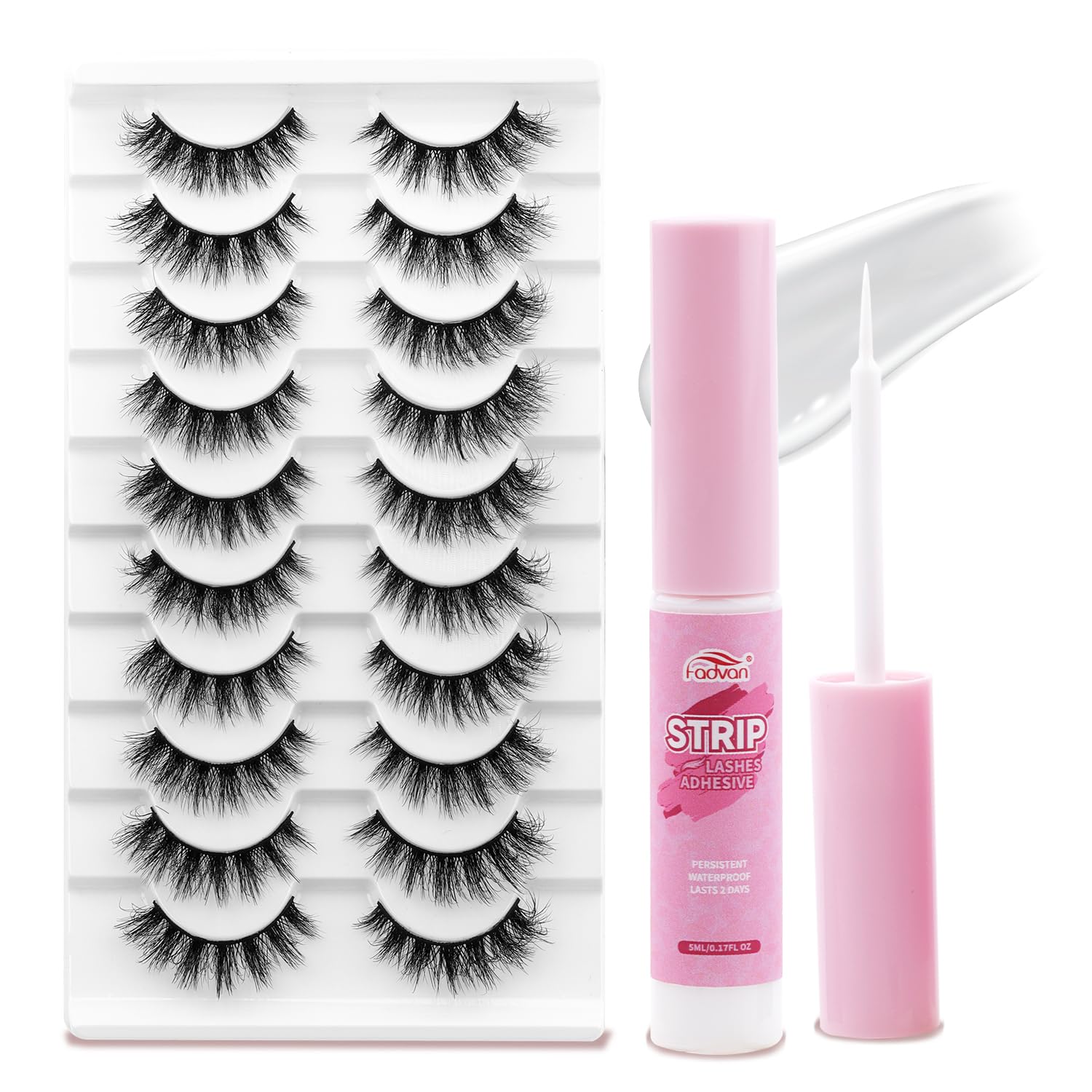 3D Eyelashes Russian Volume 10 Pairs Natural Fluffy Fake Eyelashes Imitation Mink Eyelashes Transparent Strip False Lashes and Strip Lashes Adhesive FADVAN(XH42) - XH42