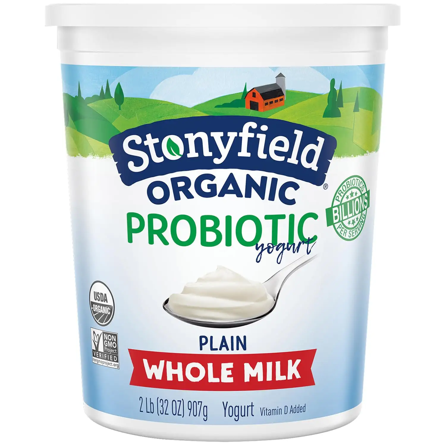 Stonyfield Organic Whole Milk Probiotic Yogurt, Plain, 32 oz. – Immunity & Digestive Health