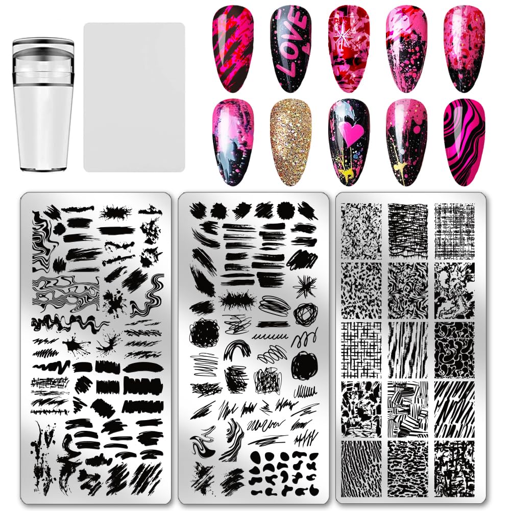 PH PandaHall 3pcs Brush Texture Nail Stamping Plate