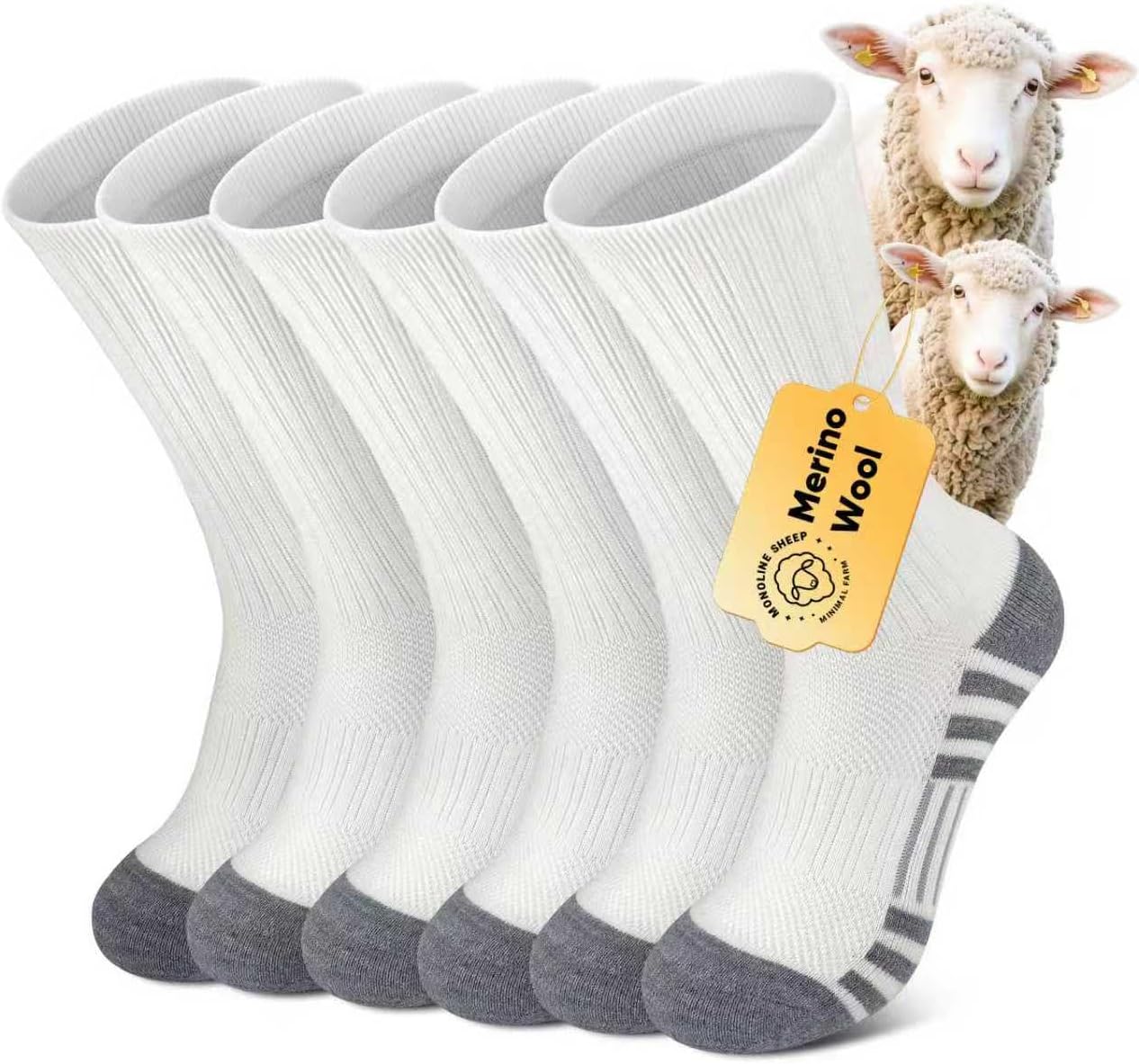 Merino Wool Hiking Socks for Men Women, Thermal Winter Cushioned Wicking Crew Socks for Work Outdoors 3 Pairs