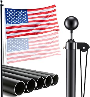 VEVOR Flag Pole, 16ft Heavy Duty Sectional Flagpole Kit for Outside House In Ground, Extra Thick Outdoor Aluminum Flagpole Kit with 3x5 American Flag for Yard, Residential or Commercial Use, Black