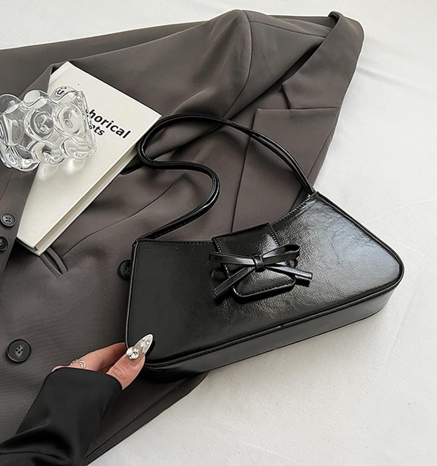 Shoulder Bag for Women, Hobo Handbags Trendy Y2K Purses Patent Leather Clutch Bag Cute Bow Purse - Image 4