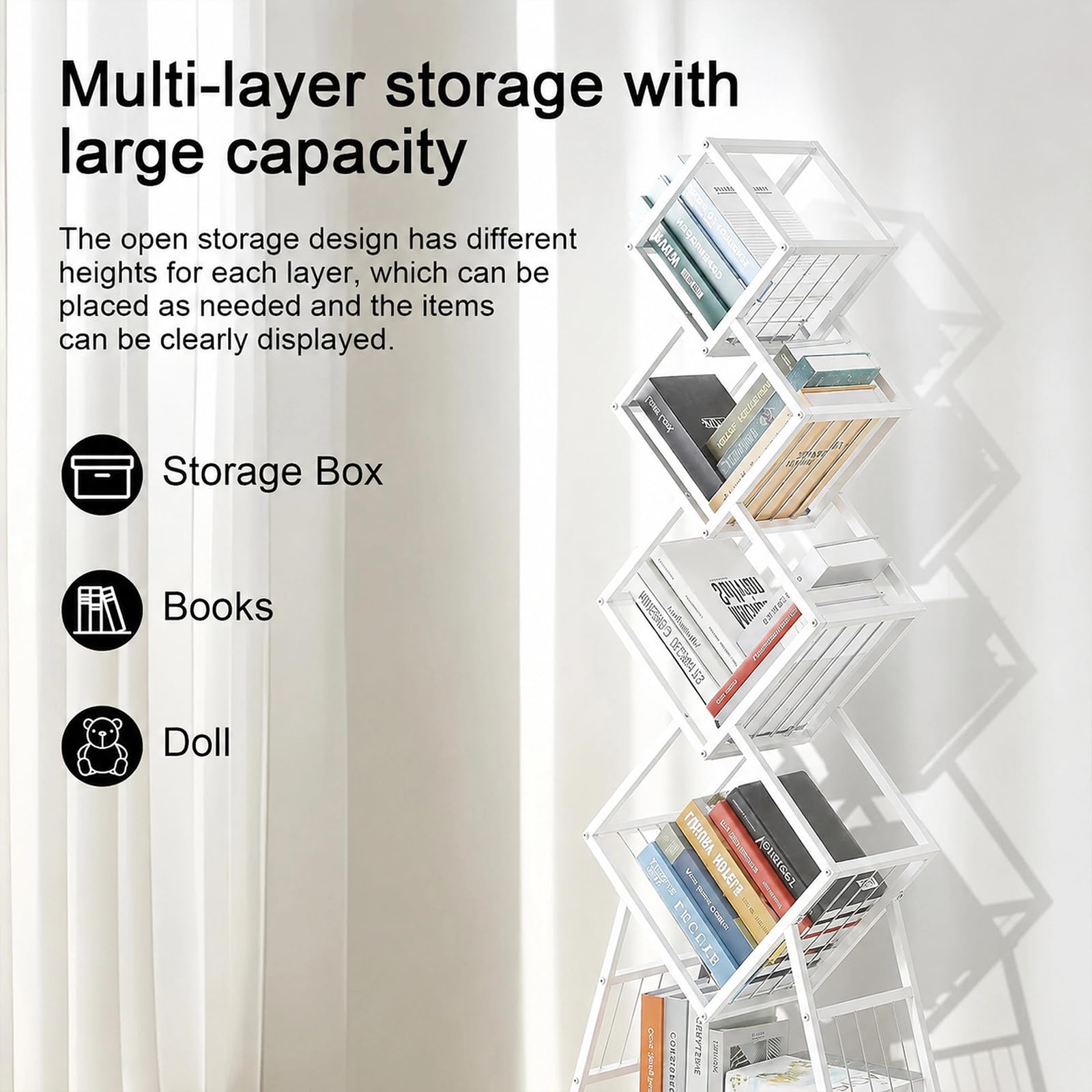 Bücherregal Drehbar Schwarz, Drehbares Bücherregal 5 Etagen, 360°Book Shelf, Bücherregal Mit Rollen, für Wohnzimmer Schlafzimmer Büro (Weiß)