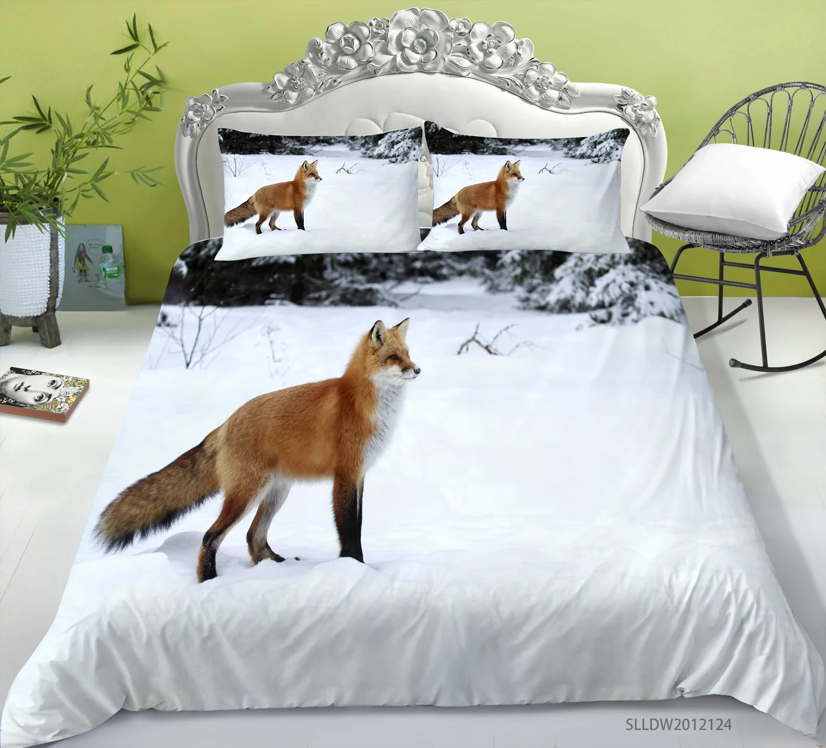 QBIDCSX Bedding Double Bed Set Brown fox Bedding Double Bed Set - Microfibre Quilt Cover 230x220 cm - Comforter Cover with 2 Pillowcases(Double)