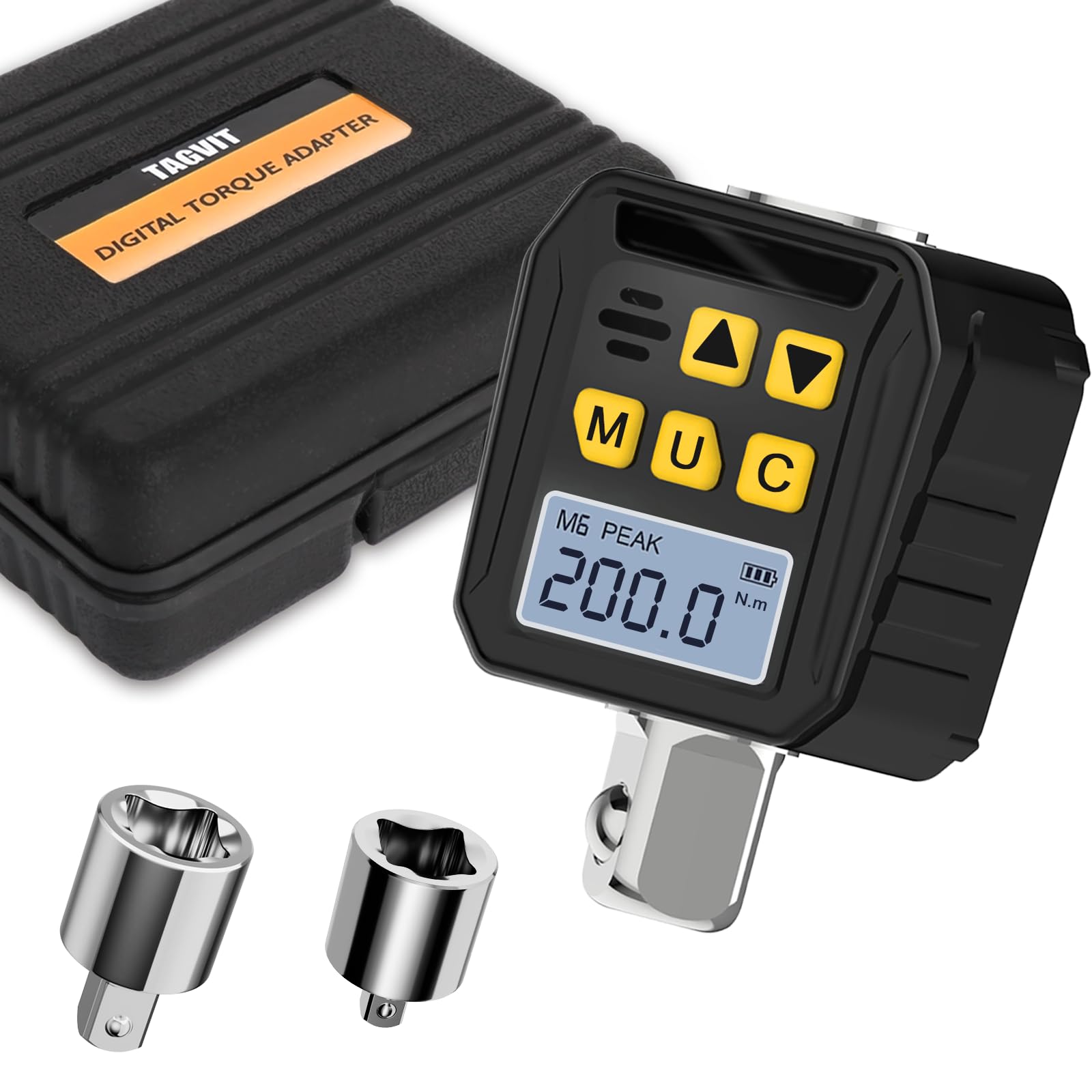 Llave Dinamometrica Digital 1/2", 10-200Nm Llave Dinamometrica Bicicleta, 1/4 3/8 Adaptadores de Alta Precisión con LED y Alerta Zumbador Para Automóviles Bicicletas Motocicletas Reparaciones