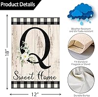 Vista 4 de Bandera de jardín con inicial de letra Q con monograma de 12 x 18 pulgadas, arpillera de doble cara, pequeña vertical de bienvenida con apellido