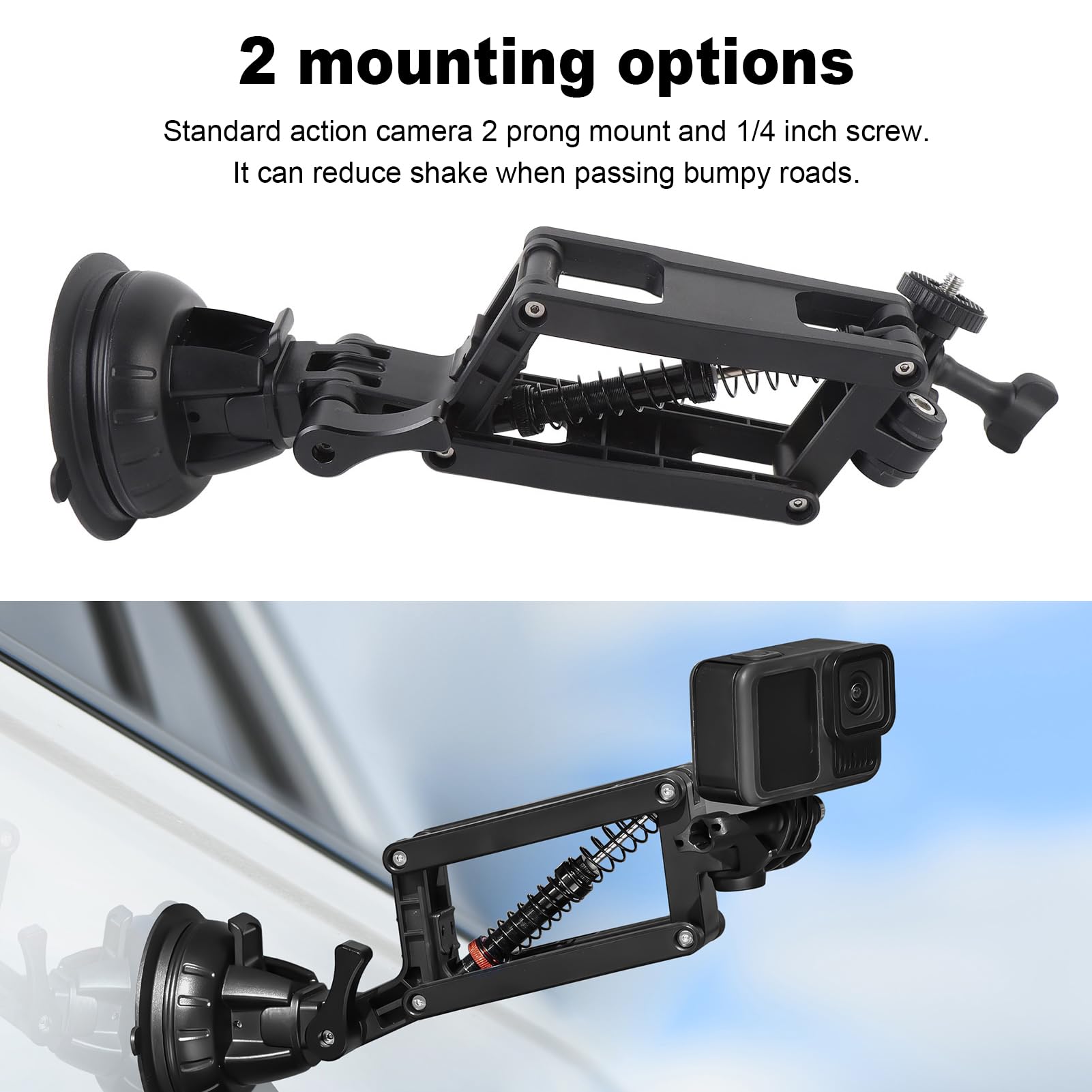 Jiawu Soporte de Coche con Ventosa Ajustable para Cámaras 3 Action 5 Pro X3 X4 - Soporte de Ventosa para Coche Resistente y Ligero - Ideal para Buscadores de Aventuras, ABS/aleación de Aluminio