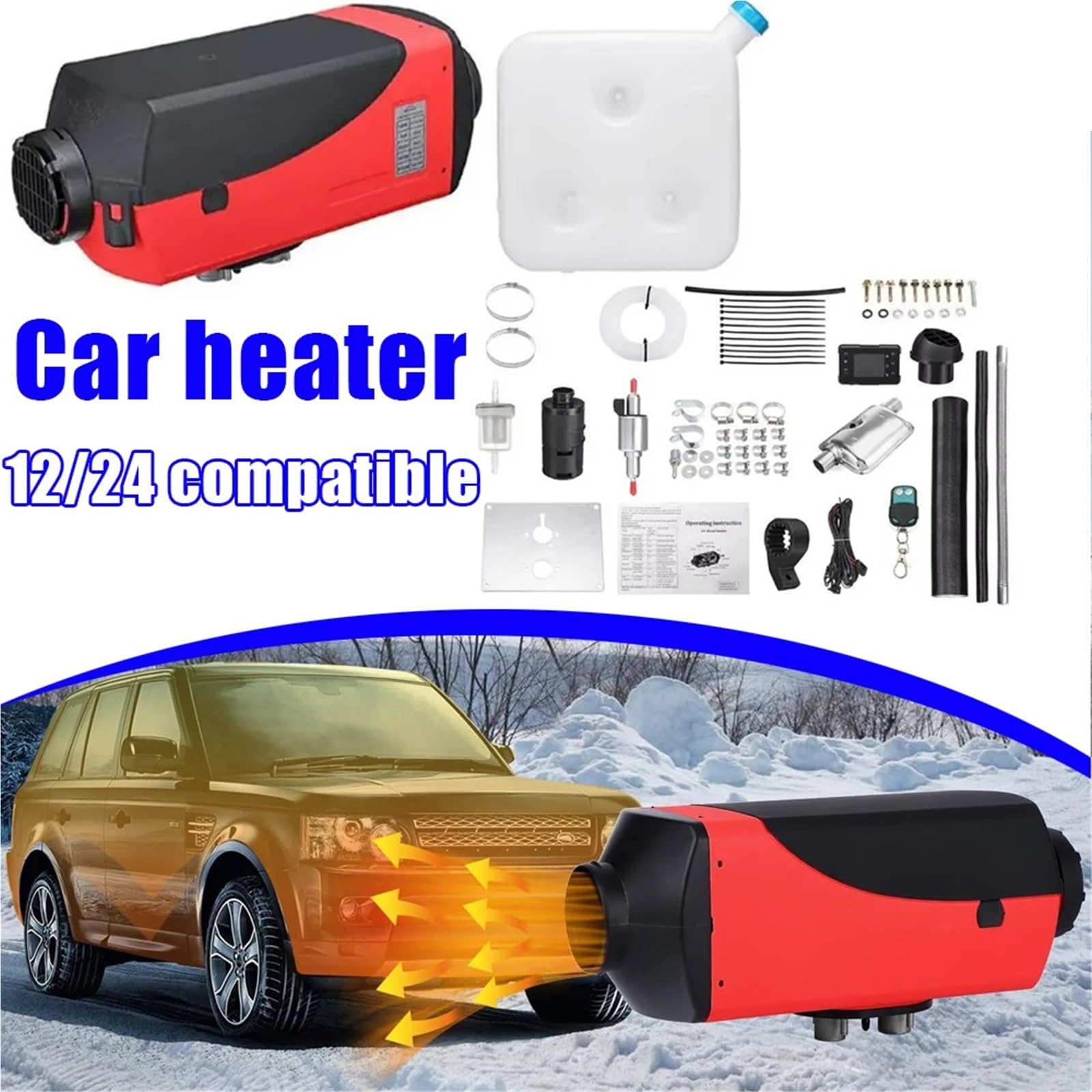 Nagrzewnica postojowa Podgrzewacz powietrza na olej napędowy 5 kW, kompatybilny z 12 V/24 V, zbiornik paliwa 10 litrów i wyświetlacz LCD, zdalne sterowanie samochodowy(2kw)