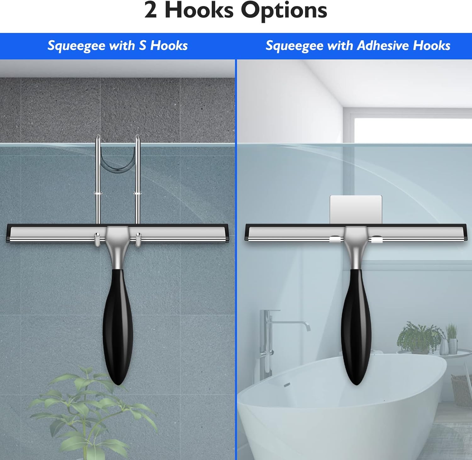 Tmacyao Shower Squeegee Set(10-Inch),Squeegee for Shower Glass Door,Stainless Steel Window Squeegee with Shower Door Hook and Adhesive Hook,for Glass Doors, Mirror,Bathroom, Window-Black : Health & Household