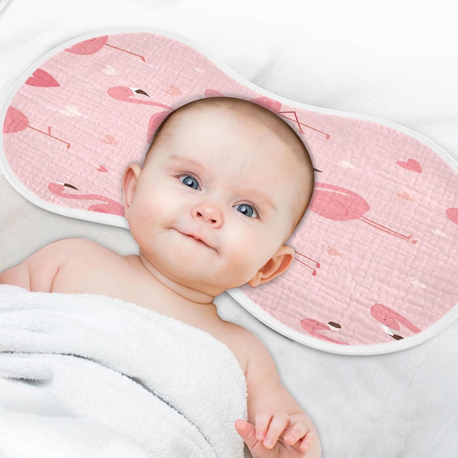 Cute Pinkish Pattern Flamingos and Hearts Baby Burp Cloths -4Pcs Soft Absorbent Muslin Washcloths Bibs Face Towel for Newborn Boys Girls 22 x 11 Inch