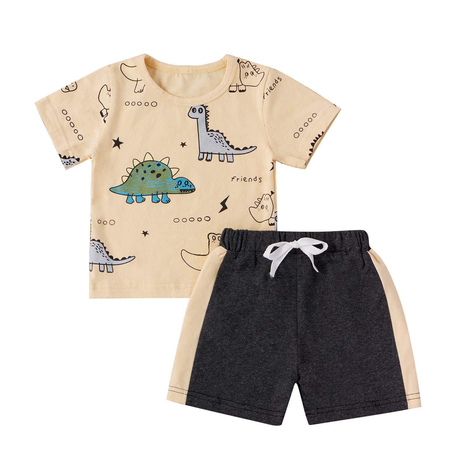 Infant Toddler Baby Boys Clothes Set Short Sleeve Dinosaur Print Sweatshirt Top Tank Short 2Piece Summer Outfits (Apricot+Short Sleeve, 2-3 Years)