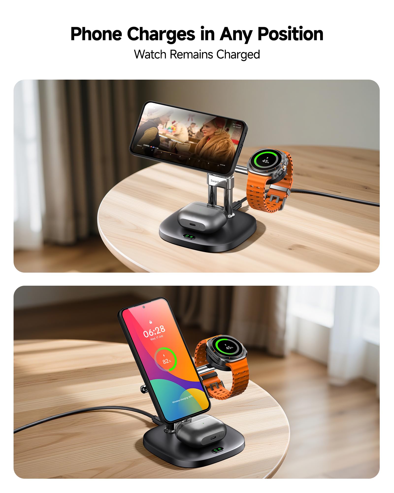Caricabatterie wireless magnetico 3 in 1 per telefoni senza fili (necessita di una custodia magnetica), nessun adattatore