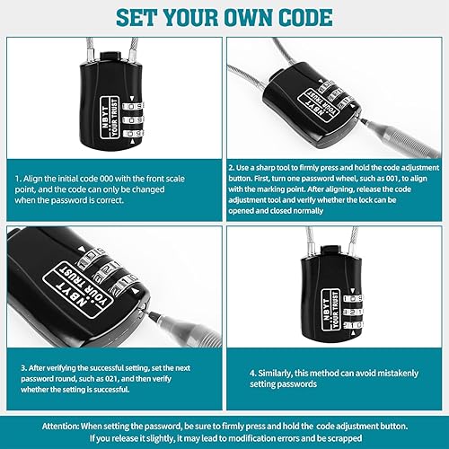 Miniatura 6 de Cerradura de cable de cuerda de alambre con código reiniciable, aleación de zinc, mini cerradura combinada para casco, equipaje, esquí, snowboard,