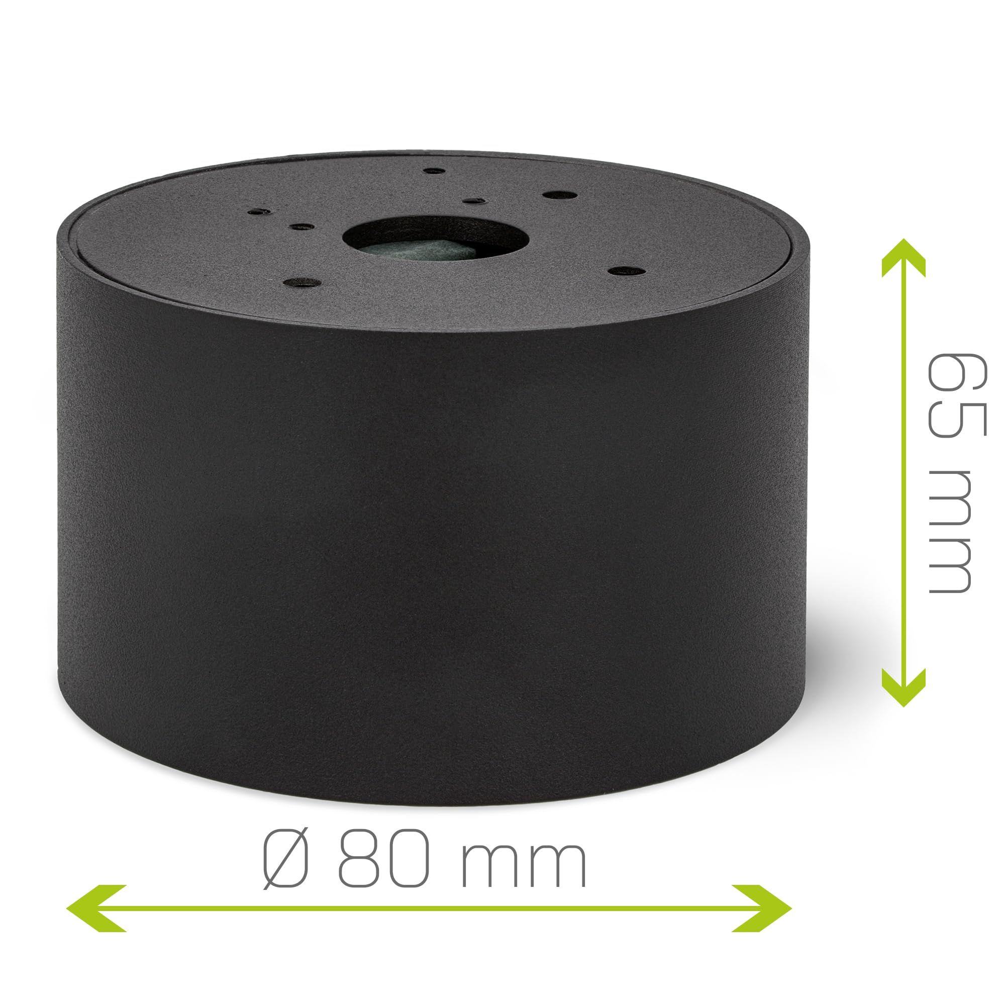 SSC-LUXon SMOL Aufbauspot 6er Set schwarz rund IP44 GU10 2W warmweiß Ø80mm | Sechs Deckenspots IP44 schwarz - warmweiß, für Bad, Küche & Flur, innen & außen, spritzwassergeschützt, inkl. GU10 LED