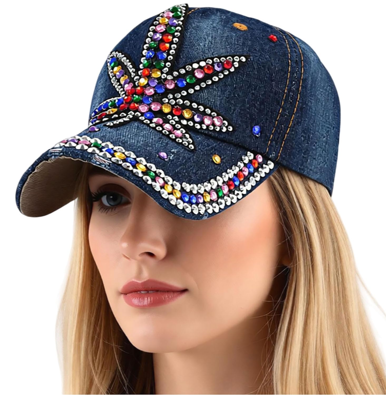 Denim Baseball Cap Rhinestone Sun Visor Hats Adjustable Shiny Bling Jeans Hat for Women Men