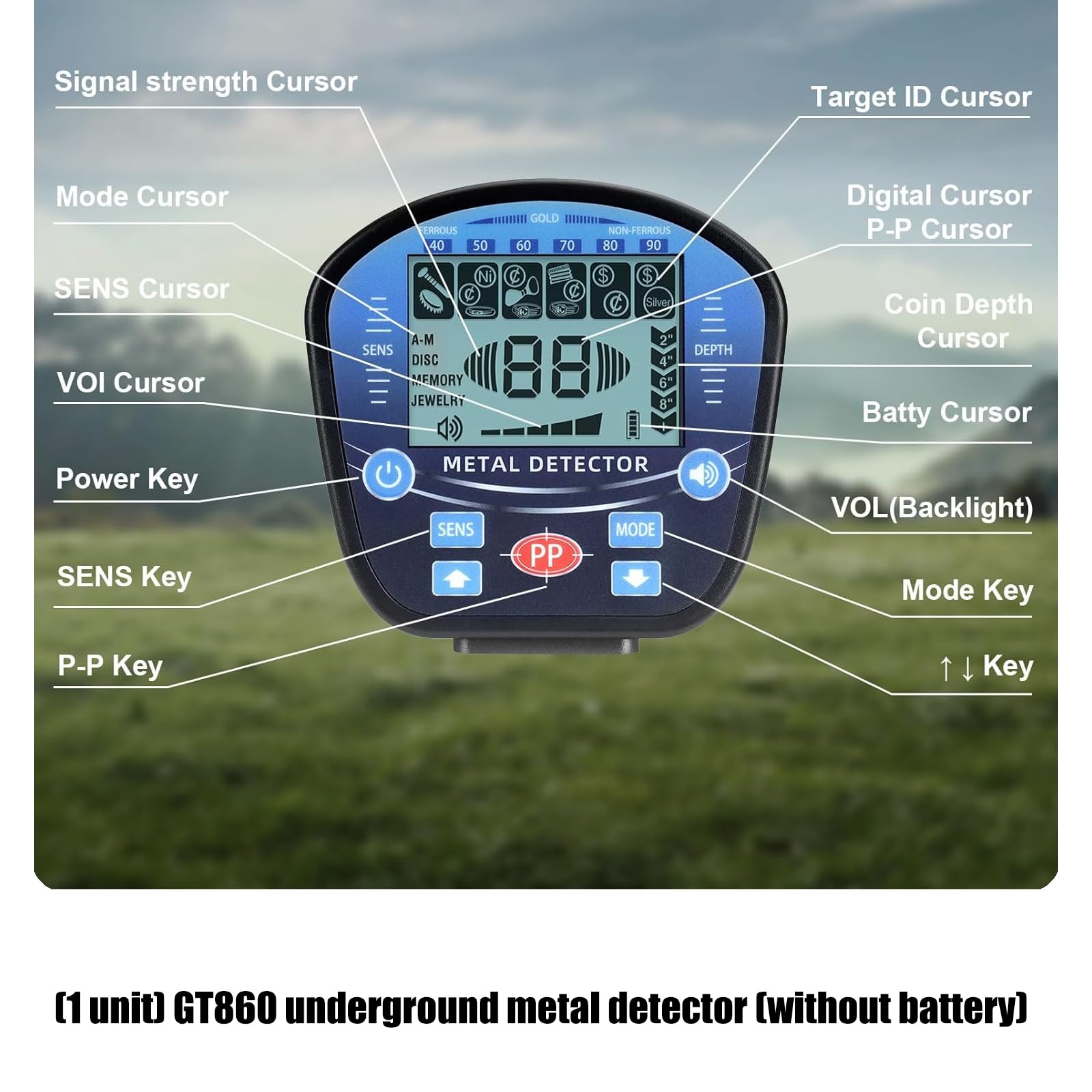 Detector de metales subterráneo Operaciones simples Pantalla LED Indicadores de distancia Alertas de sonido Detección de objetivos de metales Detector de metales Buscador de oro Detector de metales