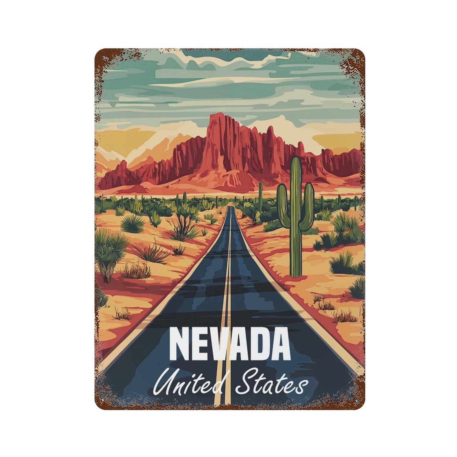 Nevada Desert Road Rusty Metal Tin Sign 15.7"x11.8", Farmhouse Wall Decor for Farmhouse, Kitchen And Entryway Decor