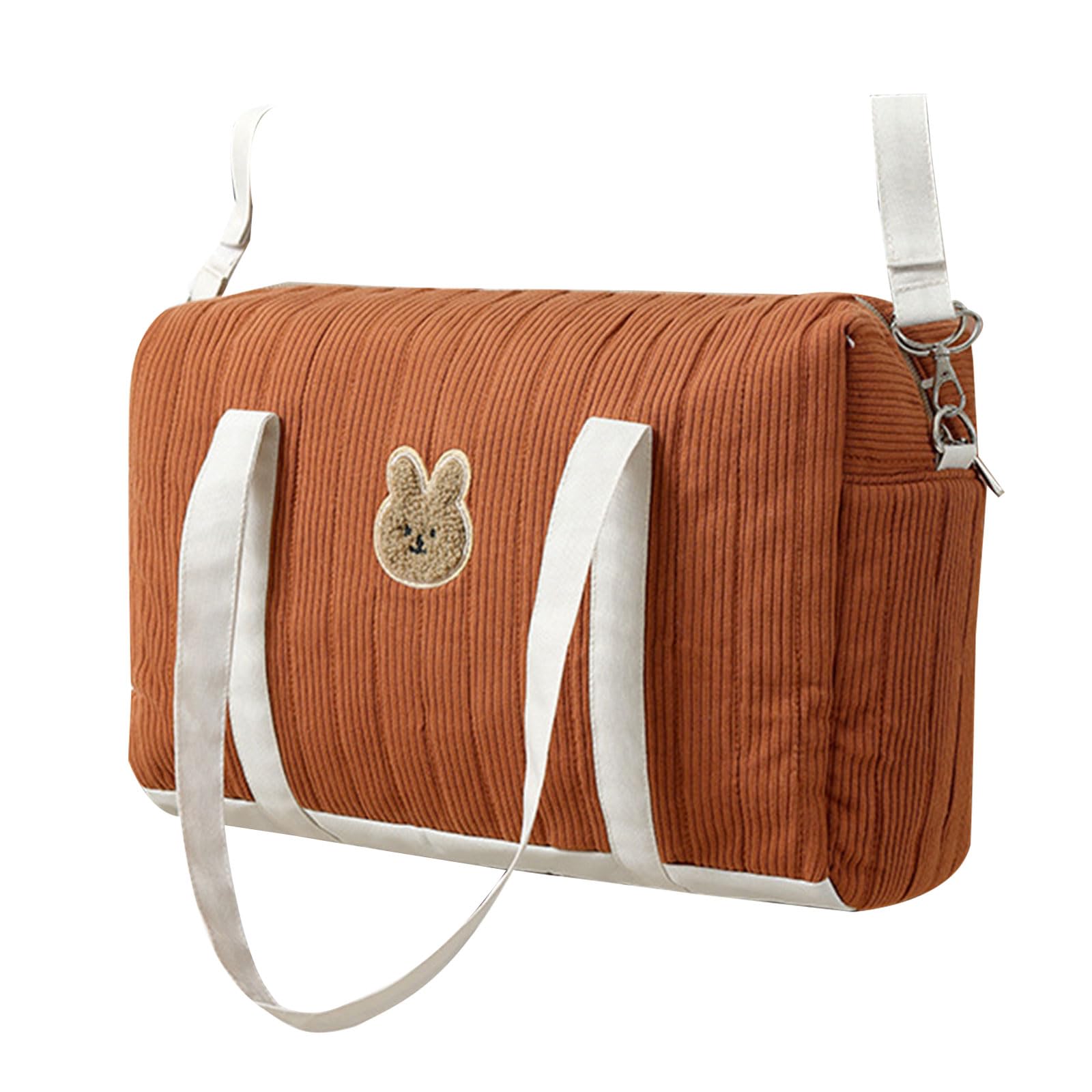 Bolsa de pañales bordada para bebé, bolsa para mamá, elegante organizador de pañales de algodón de gran capacidad para viajes con cochecitos y cinturón