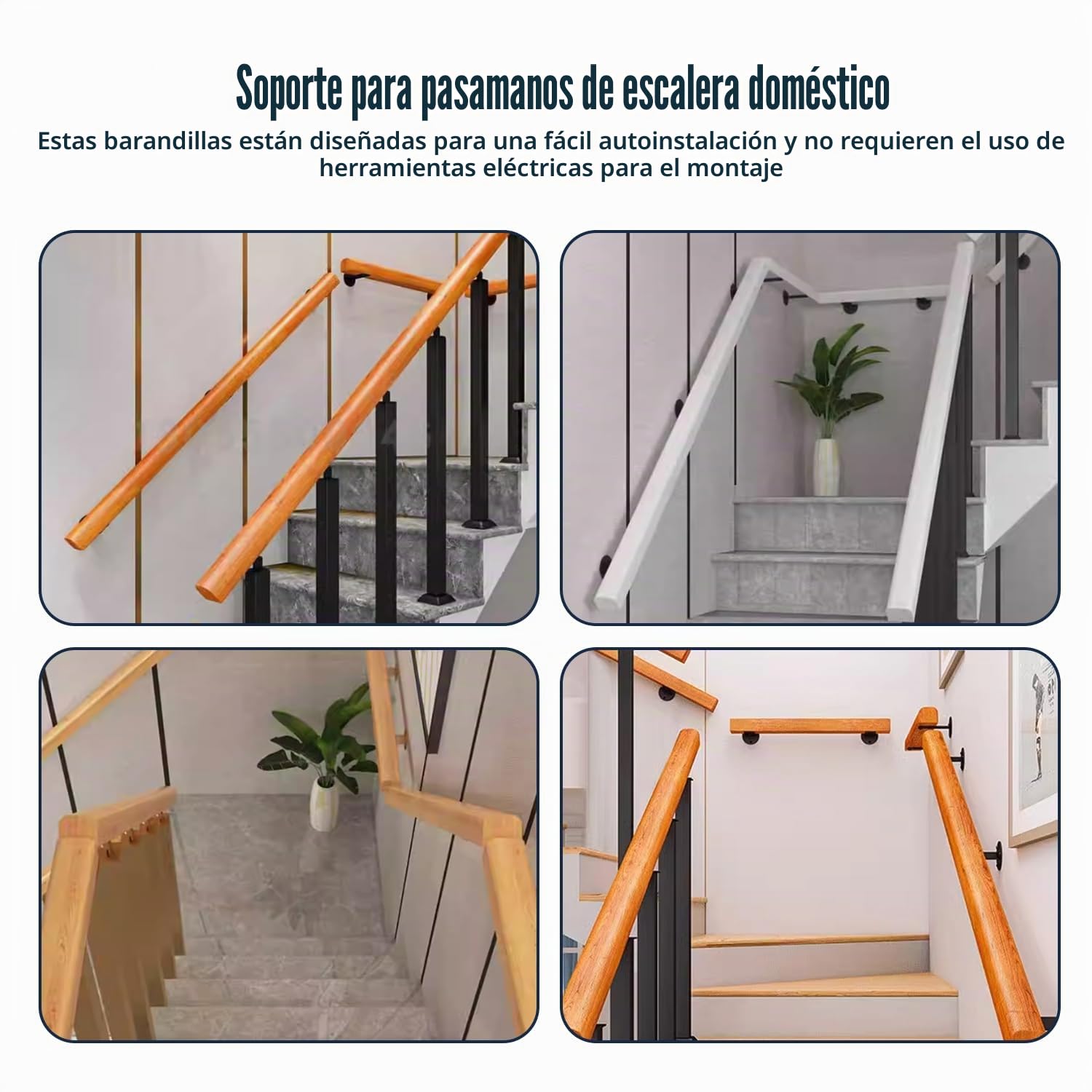 Soporte Para Pasamanos, Soportes Pasamanos Accesorios para Pared, Barandillas Escaleras Maderapara Barras de Pasillos Interiores y Exteriores, Colgador Pared - Negro, 2 Piezas